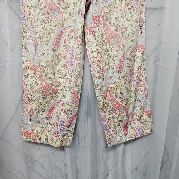 Vintage Talbots Pink Cream Paisley Boho Cropped Straight Leg Chino Pants Size - Picture 8 of 16